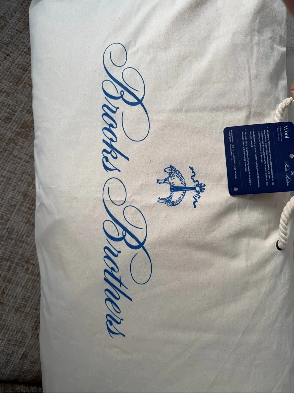 Brooks Brothers Cream Pillow Bag with Blue Logo